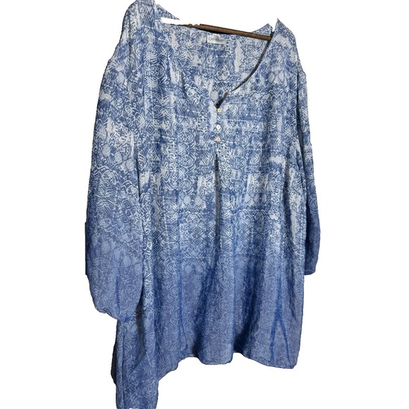 Catherines Womens Chiffon Tunic‎ 3X-4X Blue Ombre 3/4 Sleeves Career Casual - Picture 1 of 7